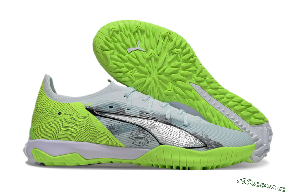 Men's Puma Ultra 5 Ultimate TF Artificial Turf Low-Tops Football Shoes - Grey/Green/Black 2