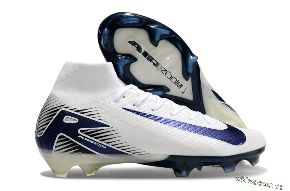 Men's Nike Air Zoom Mercurial Superfly 10 Elite FG Firm Ground High-Tops Football Boots - White/Black/Blue 2