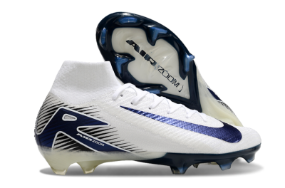 Men's Nike Air Zoom Mercurial Superfly 10 Elite FG Firm Ground High-Tops Football Boots - White/Black/Blue