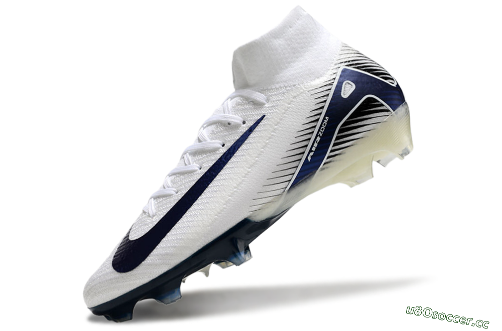 Men's Nike Air Zoom Mercurial Superfly 10 Elite FG Firm Ground High-Tops Football Boots - White/Black/Blue 5