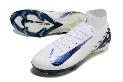 Men's Nike Air Zoom Mercurial Superfly 10 Elite FG Firm Ground High-Tops Football Boots - White/Black/Blue