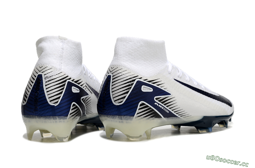 Men's Nike Air Zoom Mercurial Superfly 10 Elite FG Firm Ground High-Tops Football Boots - White/Black/Blue 6