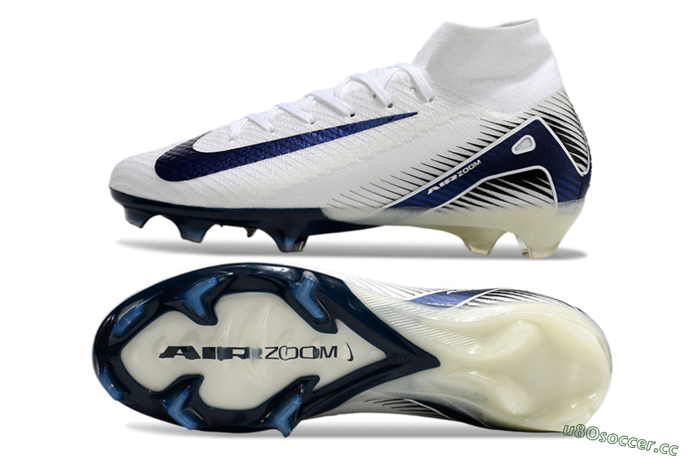 Men's Nike Air Zoom Mercurial Superfly 10 Elite FG Firm Ground High-Tops Football Boots - White/Black/Blue 1