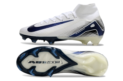 Men's Nike Air Zoom Mercurial Superfly 10 Elite FG Firm Ground High-Tops Football Boots - White/Black/Blue