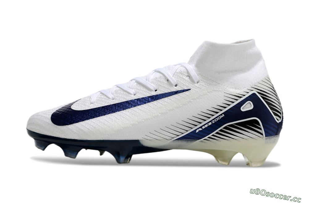 Men's Nike Air Zoom Mercurial Superfly 10 Elite FG Firm Ground High-Tops Football Boots - White/Black/Blue 0
