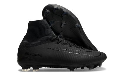 Men's Nike Zoom Mercurial Superfly 5 Elite FG Firm Ground High-Tops Football Boots - Black/Black