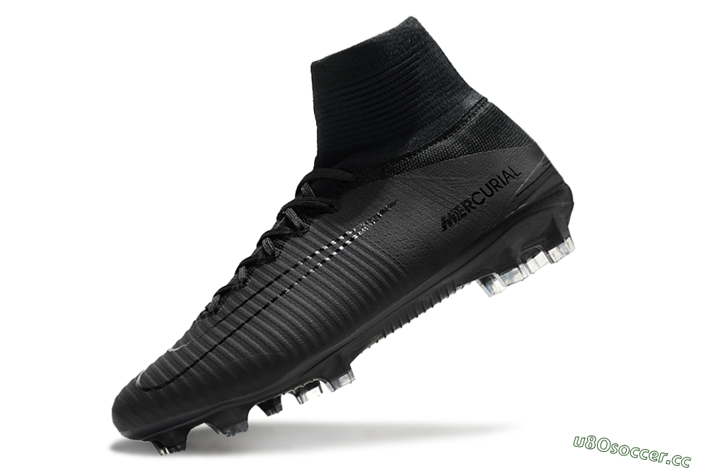 Men's Nike Zoom Mercurial Superfly 5 Elite FG Firm Ground High-Tops Football Boots - Black/Black 5