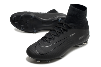 Men's Nike Zoom Mercurial Superfly 5 Elite FG Firm Ground High-Tops Football Boots - Black/Black