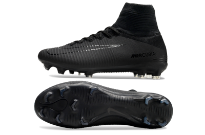 Men's Nike Zoom Mercurial Superfly 5 Elite FG Firm Ground High-Tops Football Boots - Black/Black