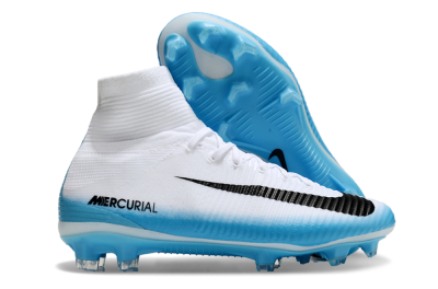 Men's Nike Zoom Mercurial Superfly 5 Elite FG Firm Ground High-Tops Football Boots - White/Black/Blue