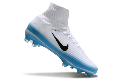 Men's Nike Zoom Mercurial Superfly 5 Elite FG Firm Ground High-Tops Football Boots - White/Black/Blue
