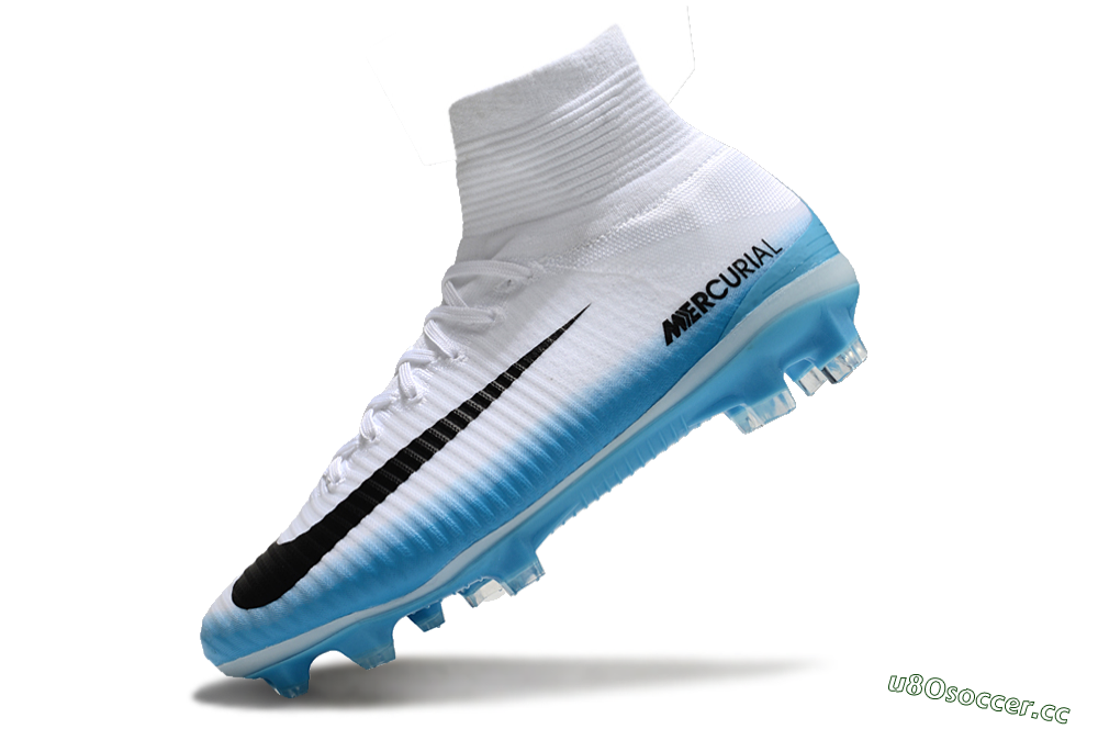 Men's Nike Zoom Mercurial Superfly 5 Elite FG Firm Ground High-Tops Football Boots - White/Black/Blue 5