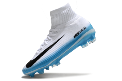 Men's Nike Zoom Mercurial Superfly 5 Elite FG Firm Ground High-Tops Football Boots - White/Black/Blue