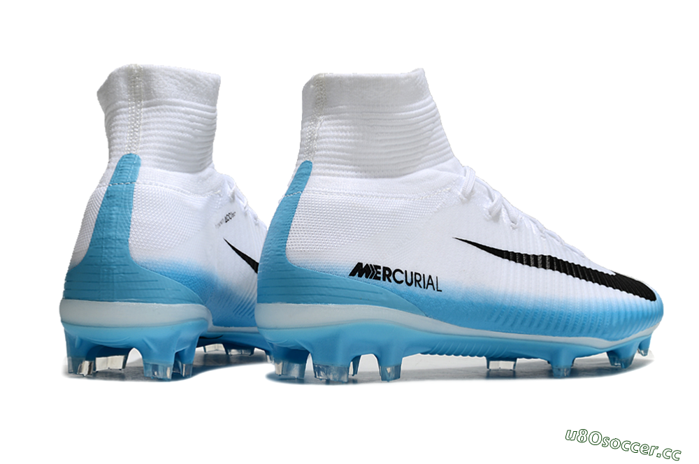 Men's Nike Zoom Mercurial Superfly 5 Elite FG Firm Ground High-Tops Football Boots - White/Black/Blue 6