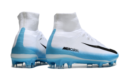 Men's Nike Zoom Mercurial Superfly 5 Elite FG Firm Ground High-Tops Football Boots - White/Black/Blue