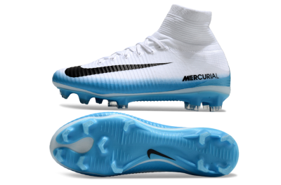 Men's Nike Zoom Mercurial Superfly 5 Elite FG Firm Ground High-Tops Football Boots - White/Black/Blue