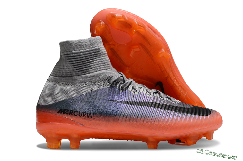Men's Nike Zoom Mercurial Superfly 5 Elite FG Firm Ground High-Tops Football Boots - Grey/Black/Orange 2