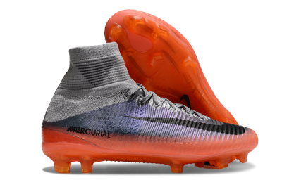 Men's Nike Zoom Mercurial Superfly 5 Elite FG Firm Ground High-Tops Football Boots - Grey/Black/Orange