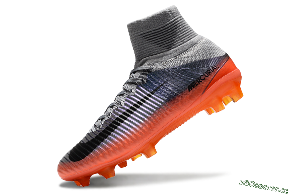 Men's Nike Zoom Mercurial Superfly 5 Elite FG Firm Ground High-Tops Football Boots - Grey/Black/Orange 5