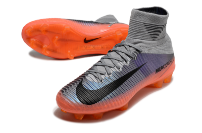 Men's Nike Zoom Mercurial Superfly 5 Elite FG Firm Ground High-Tops Football Boots - Grey/Black/Orange