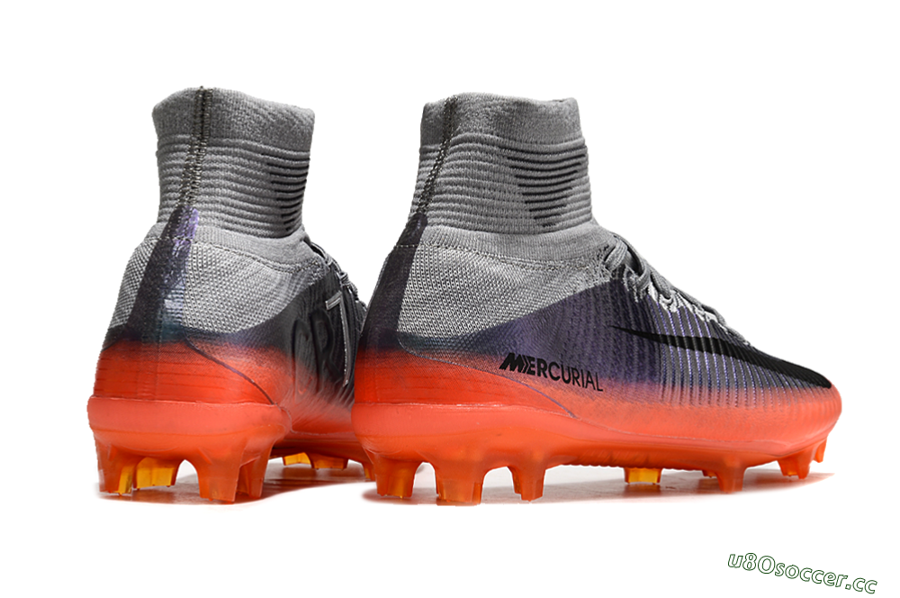 Men's Nike Zoom Mercurial Superfly 5 Elite FG Firm Ground High-Tops Football Boots - Grey/Black/Orange 6