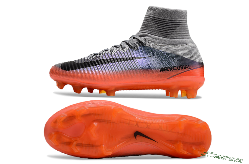 Men's Nike Zoom Mercurial Superfly 5 Elite FG Firm Ground High-Tops Football Boots - Grey/Black/Orange 1