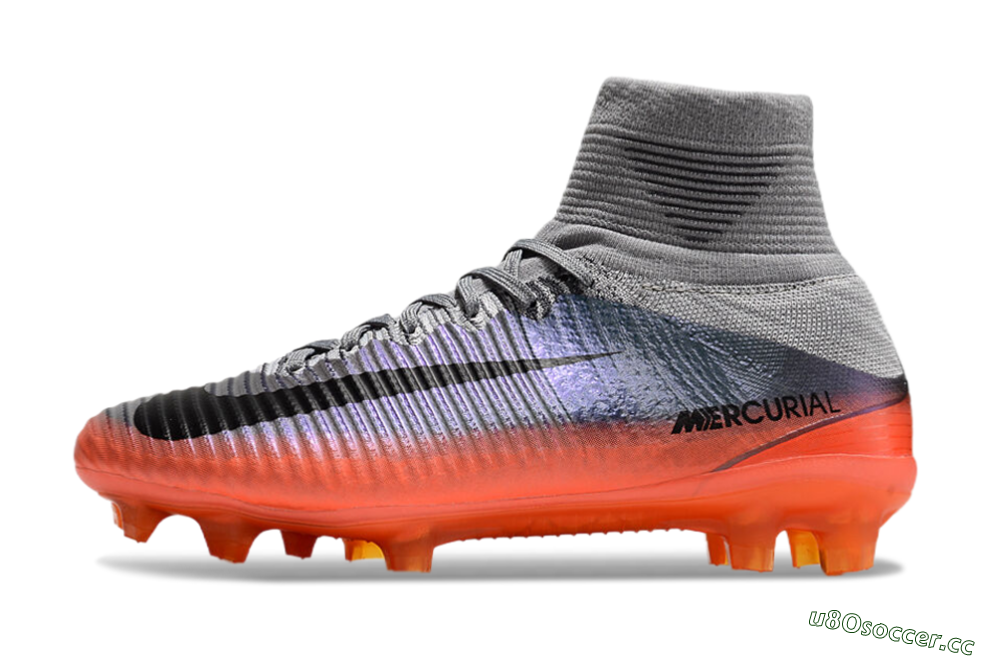 Men's Nike Zoom Mercurial Superfly 5 Elite FG Firm Ground High-Tops Football Boots - Grey/Black/Orange 0