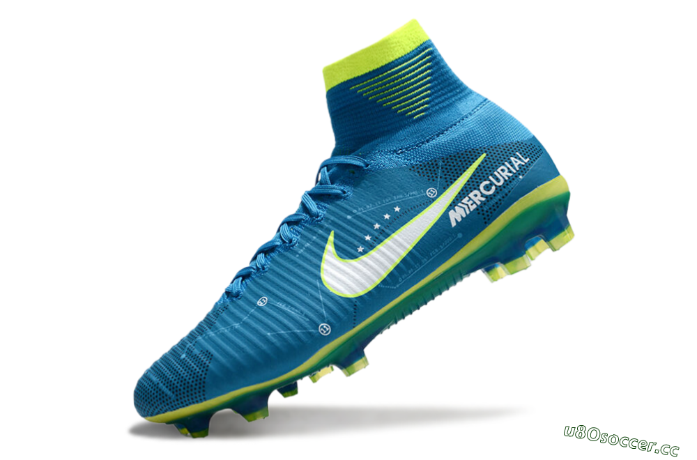 Men's Nike Zoom Mercurial Superfly 5 Elite FG Firm Ground High-Tops Football Boots - Blue/White/Yellow 5