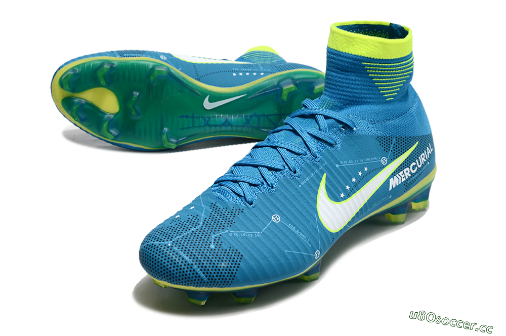 Men's Nike Zoom Mercurial Superfly 5 Elite FG Firm Ground High-Tops Football Boots - Blue/White/Yellow 3