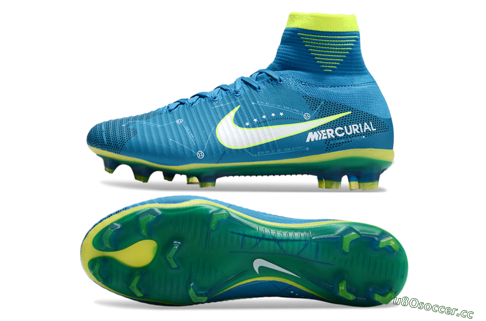Men's Nike Zoom Mercurial Superfly 5 Elite FG Firm Ground High-Tops Football Boots - Blue/White/Yellow 1