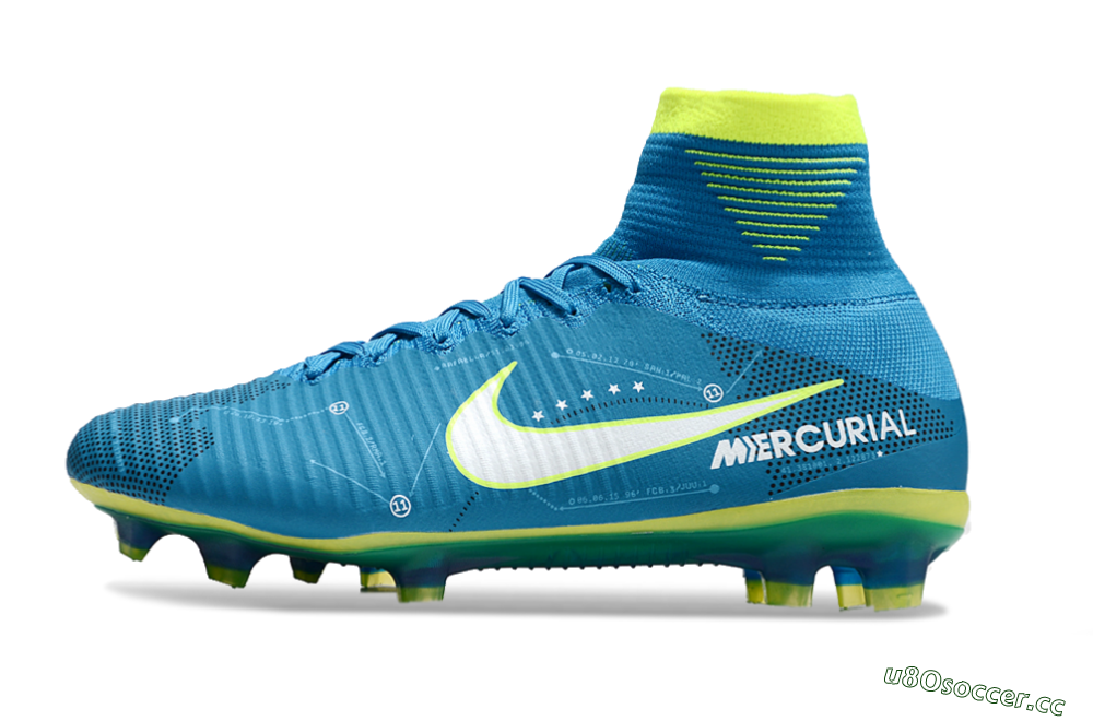 Men's Nike Zoom Mercurial Superfly 5 Elite FG Firm Ground High-Tops Football Boots - Blue/White/Yellow 0