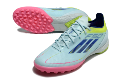 Men's Adidas F50 Pro TF Artificial Turf Low-Tops Football Shoes - Jade/Blue/Yellow/Pink