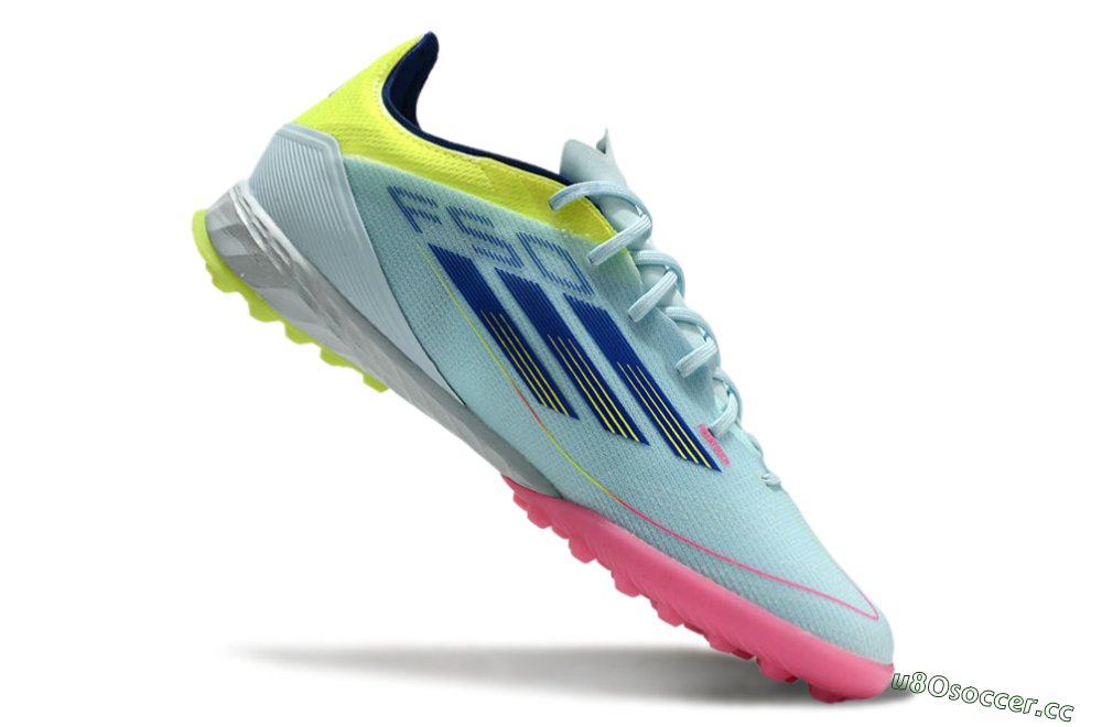 Men's Adidas F50 Pro TF Artificial Turf Low-Tops Football Shoes - Jade/Blue/Yellow/Pink 4