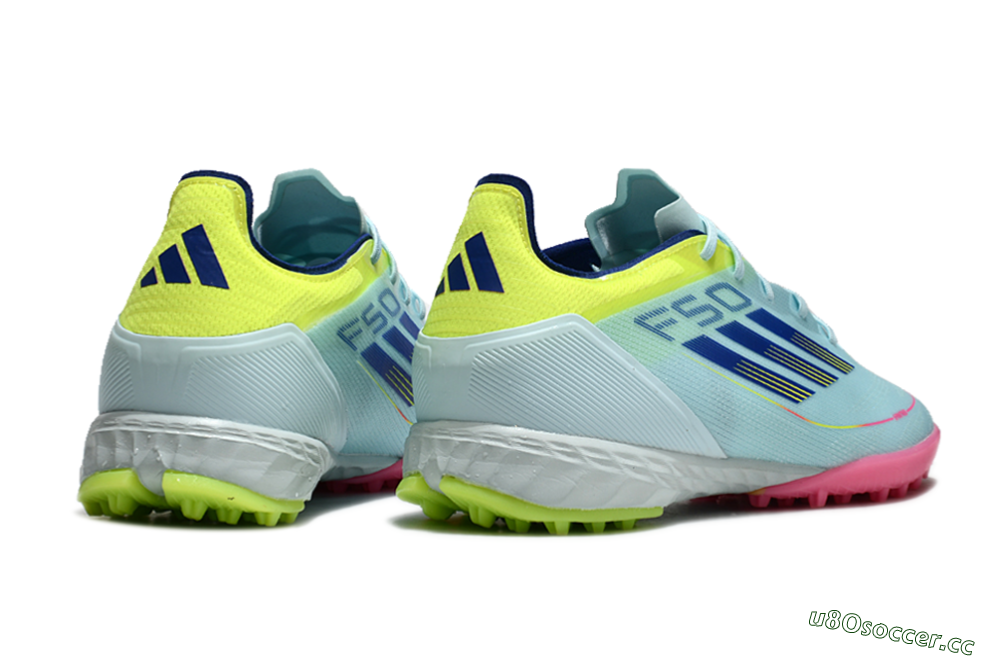 Men's Adidas F50 Pro TF Artificial Turf Low-Tops Football Shoes - Jade/Blue/Yellow/Pink 6