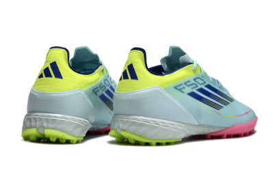 Men's Adidas F50 Pro TF Artificial Turf Low-Tops Football Shoes - Jade/Blue/Yellow/Pink
