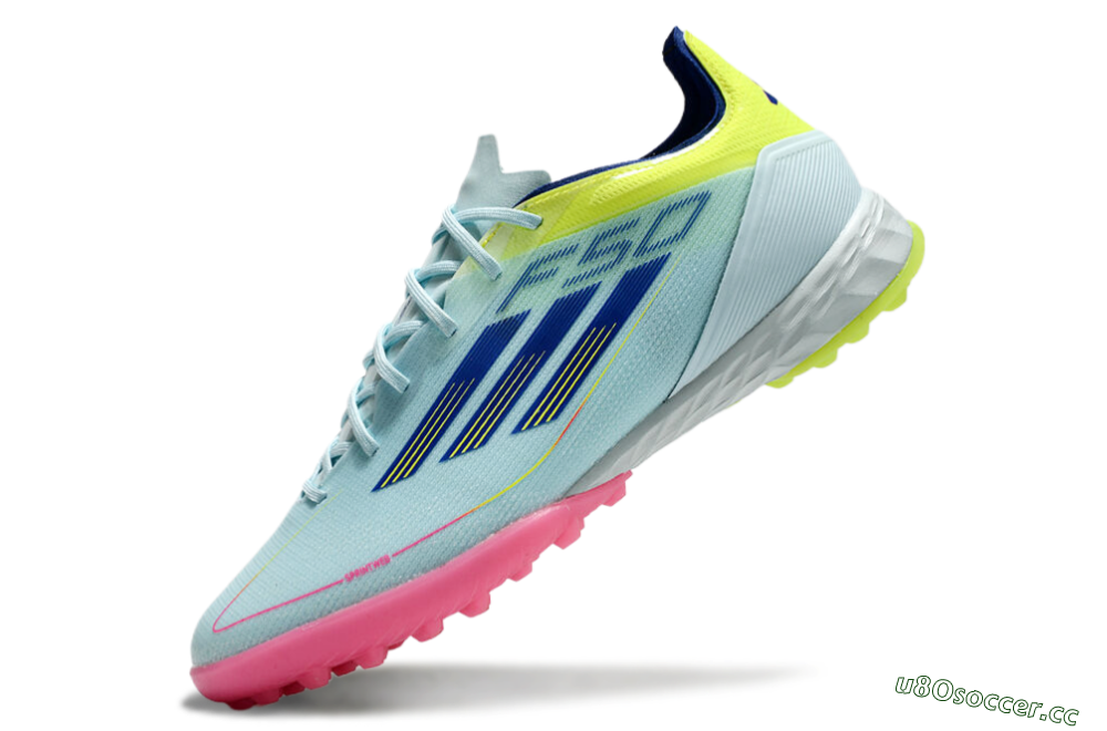 Men's Adidas F50 Pro TF Artificial Turf Low-Tops Football Shoes - Jade/Blue/Yellow/Pink 5