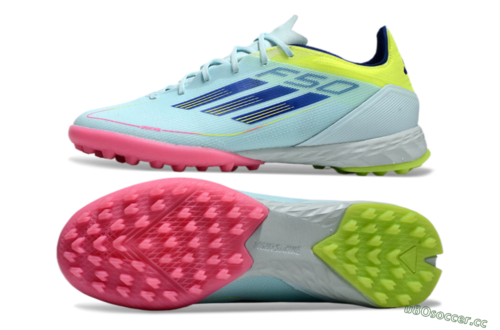 Men's Adidas F50 Pro TF Artificial Turf Low-Tops Football Shoes - Jade/Blue/Yellow/Pink 1