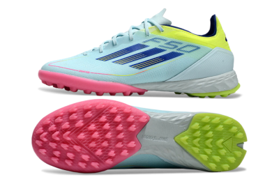 Men's Adidas F50 Pro TF Artificial Turf Low-Tops Football Shoes - Jade/Blue/Yellow/Pink