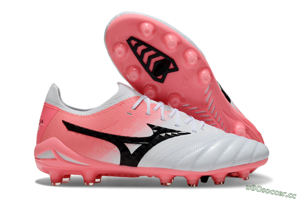 Men's Mizuno Morelia Neo IV Bate FG Firm Ground Low-Tops Football Boots - White/Pink/Black 2