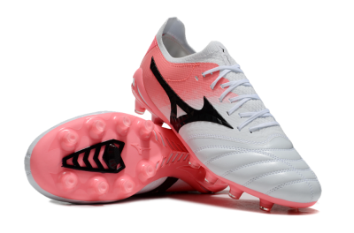 Men's Mizuno Morelia Neo IV Bate FG Firm Ground Low-Tops Football Boots - White/Pink/Black