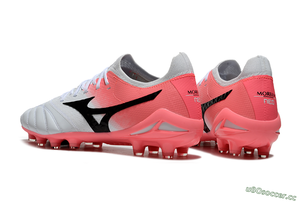 Men's Mizuno Morelia Neo IV Bate FG Firm Ground Low-Tops Football Boots - White/Pink/Black 5