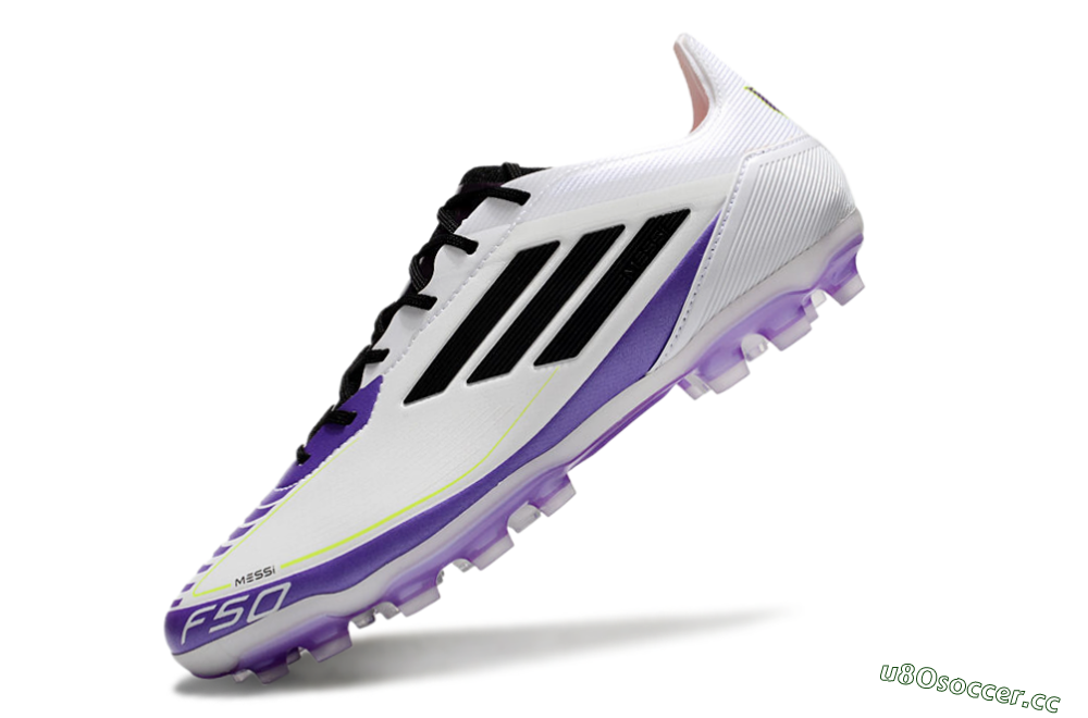 Men's Adidas F50 Elite AG Artificial Grass Low-Tops Football Boots - White/Purple/Black 5