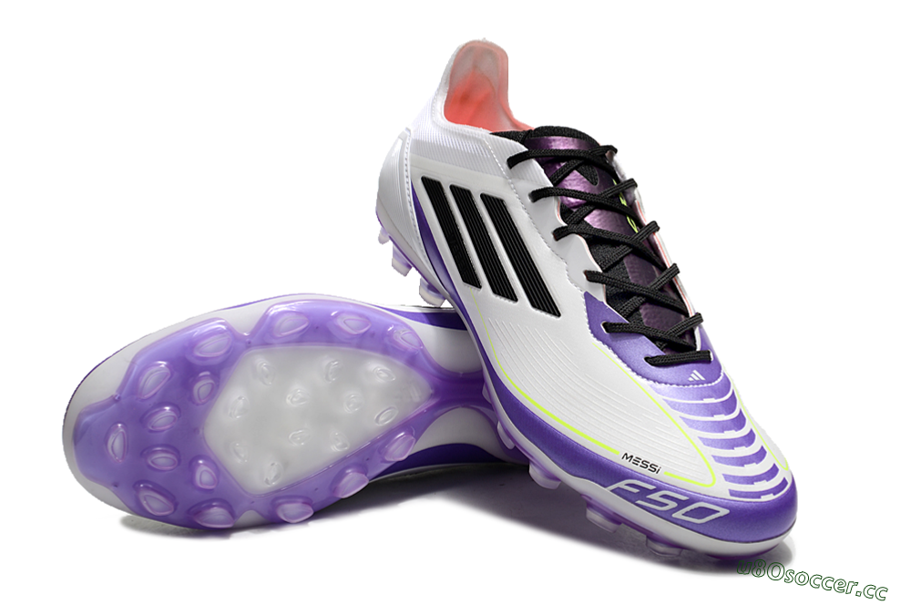Men's Adidas F50 Elite AG Artificial Grass Low-Tops Football Boots - White/Purple/Black 3