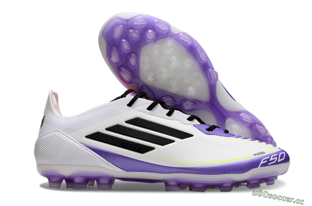 Men's Adidas F50 Elite AG Artificial Grass Low-Tops Football Boots - White/Purple/Black 2
