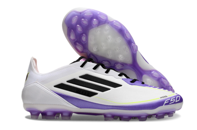 Men's Adidas F50 Elite AG Artificial Grass Low-Tops Football Boots - White/Purple/Black