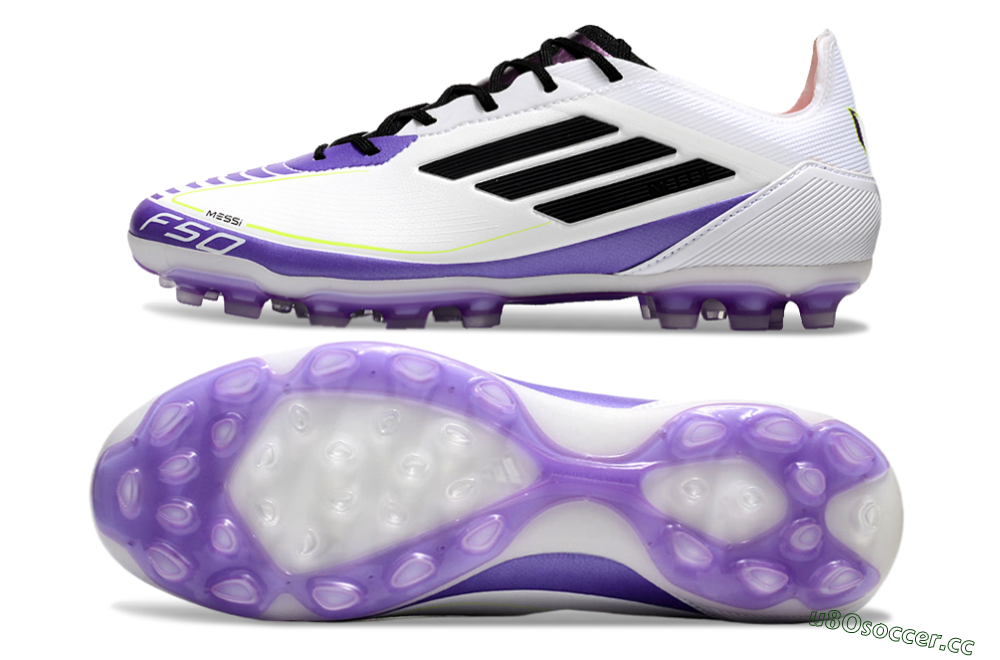 Men's Adidas F50 Elite AG Artificial Grass Low-Tops Football Boots - White/Purple/Black 1