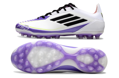 Men's Adidas F50 Elite AG Artificial Grass Low-Tops Football Boots - White/Purple/Black