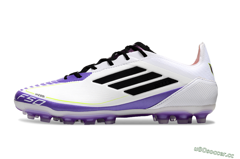 Men's Adidas F50 Elite AG Artificial Grass Low-Tops Football Boots - White/Purple/Black 0
