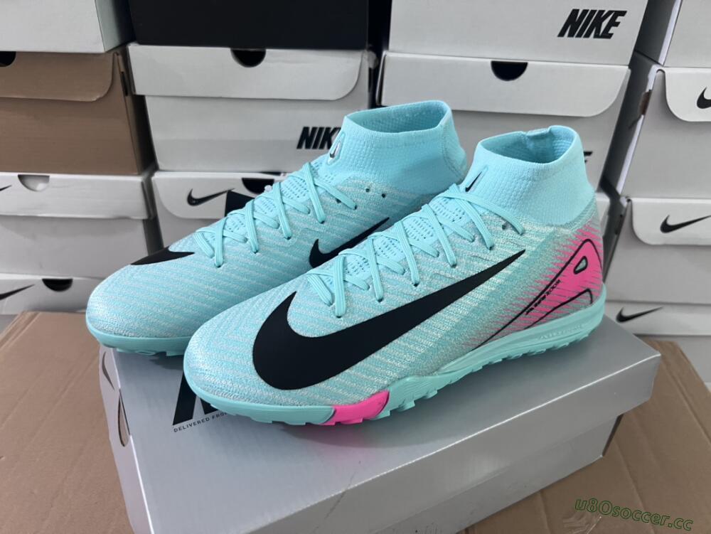Unisex Nike Air Zoom Mercurial Superfly 10 Elite TF Artificial Turf High-Tops Football Shoes - Green/Pink/Black