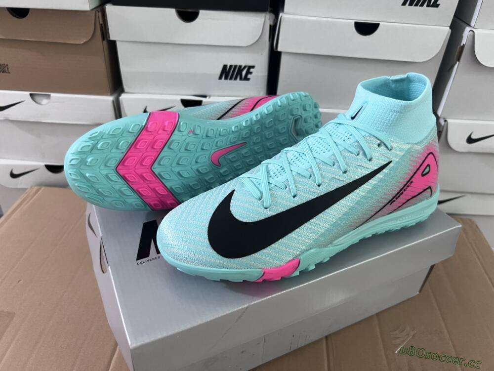 Unisex Nike Air Zoom Mercurial Superfly 10 Elite TF Artificial Turf High-Tops Football Shoes - Green/Pink/Black
